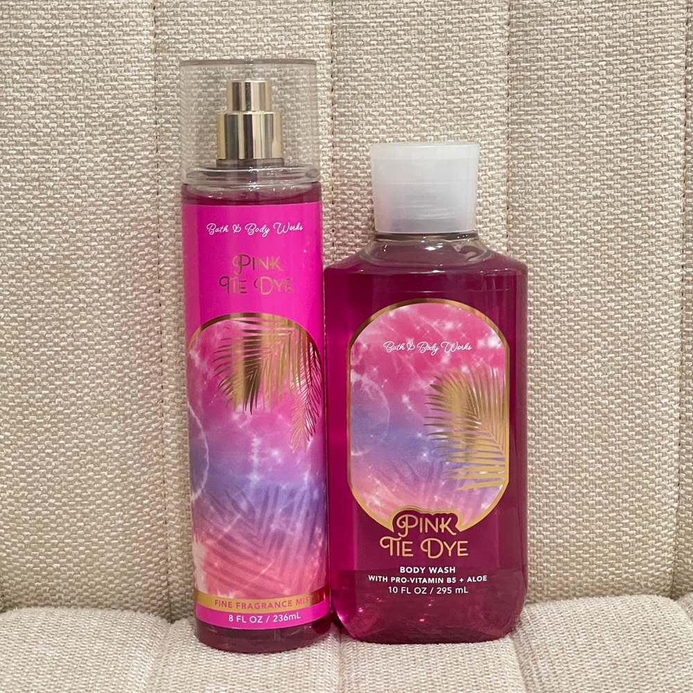 NEW Bath and Body Works Pink Tie Dye Fragrance Mist Body Wash Set 2 Piece Summer